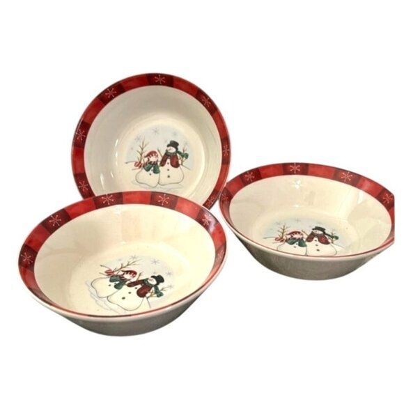 Set Of 4 Holiday Snowman Ceramic Dessert Bowls - Picture 1 of 5